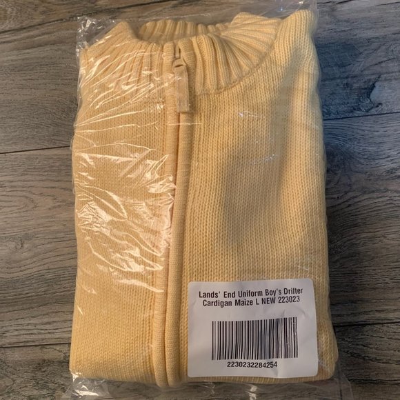NWT LANDS' END UNIFORM BOY'S DRIFTER ZIP CARDIGAN SWEATER MAIZE LARGE (14-16) - Picture 7 of 10